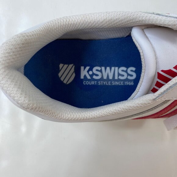 K-Swiss Mens Classic White Sneakers Red Stripes Lace-Up Style Size 8.5 - Picture 5 of 9